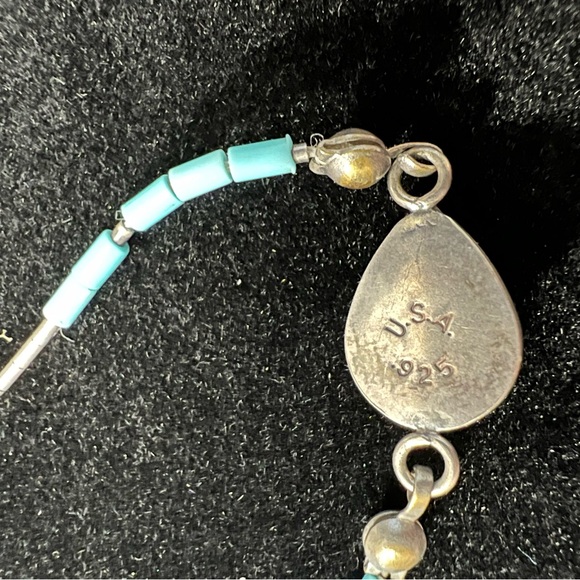 Turquoise Bear Paw Sterling Silver 925 Liquid Bead Anklet - Picture 2 of 2